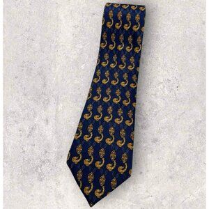 DORMEUIL Silk Tie ITALY Navy Blue Gold Baroque W:3.8" EUC